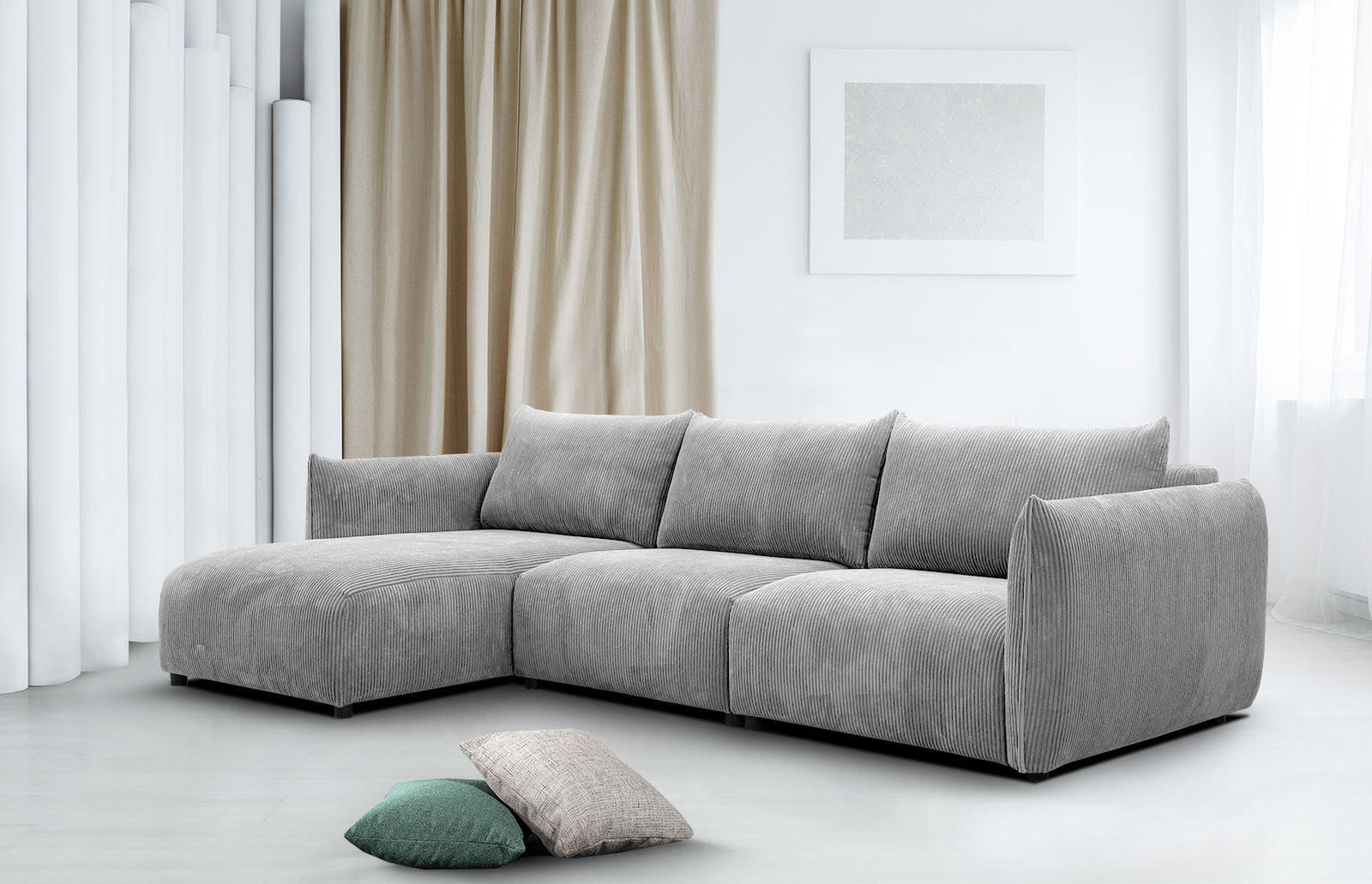 ECKSOFA TAUER 5-Sitzer, hellgrau - Hellgrau/Schwarz, Holzwerkstoff/Kunststoff (173/294cm) - Courtois Laville