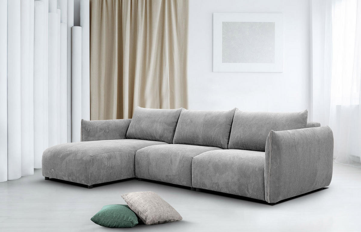 ECKSOFA TAUER 5-Sitzer, hellgrau - Hellgrau/Schwarz, Holzwerkstoff/Kunststoff (173/294cm) - Courtois Laville