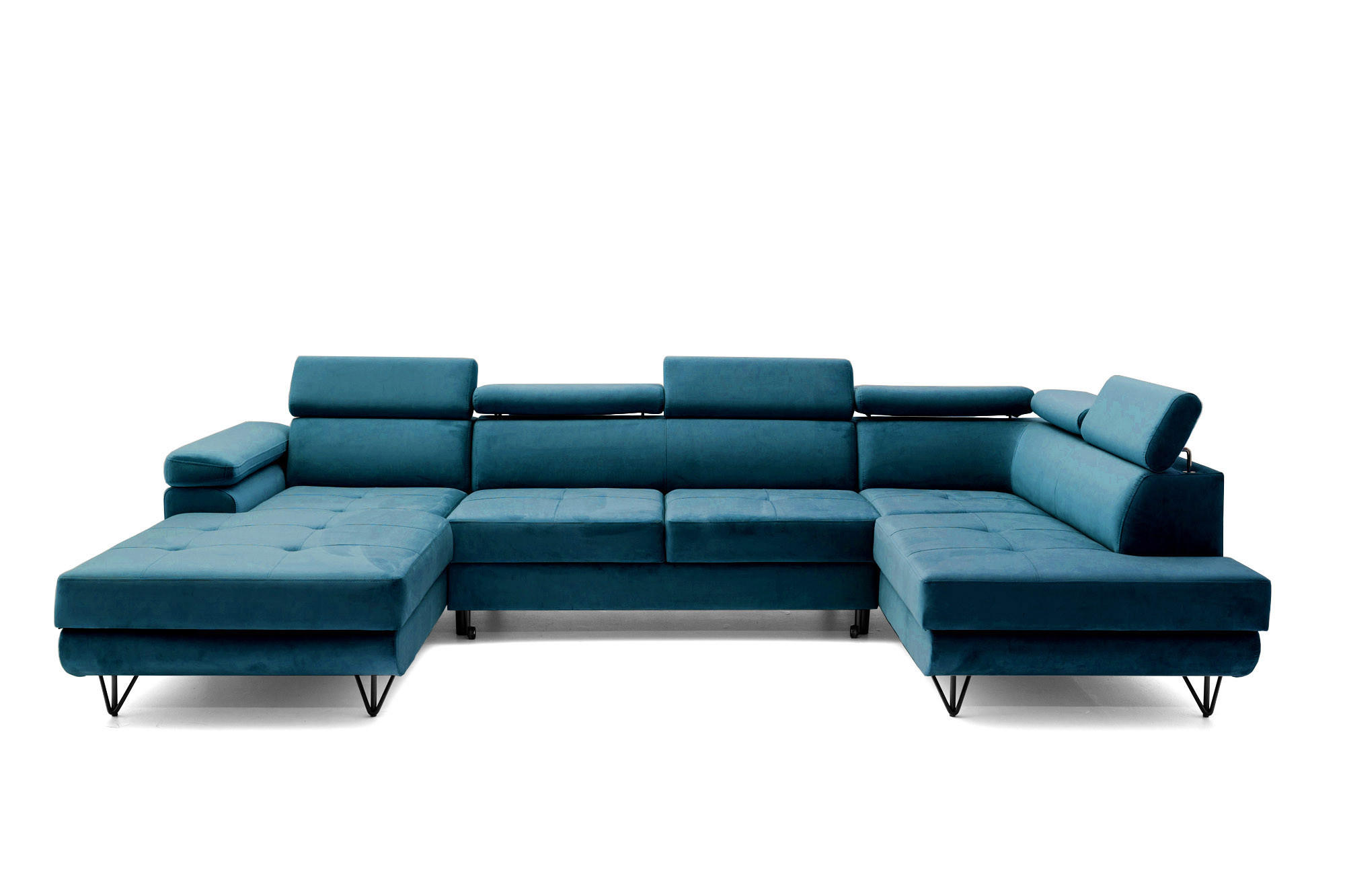 ECKSOFA U-Form JUNIOR U Rechts mit Schlaffunktion 128x254 Velours Smaragdgrün - Smaragdgrün/Schwarz, Holz/Textil (184/90/323cm) - Muffo