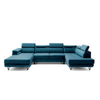 ECKSOFA U-Form JUNIOR U Rechts mit Schlaffunktion 128x254 Velours Smaragdgrün - Smaragdgrün/Schwarz, Holz/Textil (184/90/323cm) - Muffo
