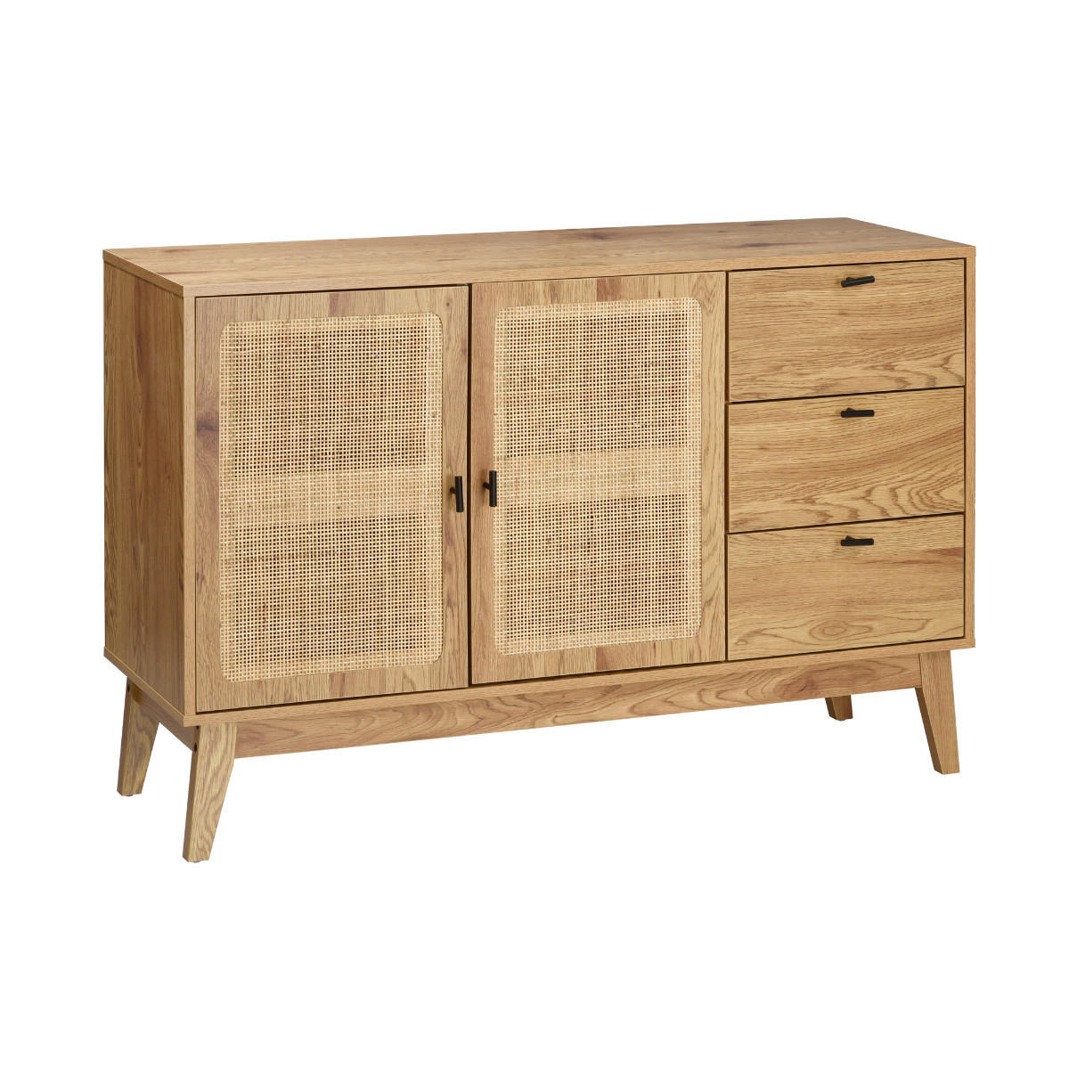 SIDEBOARD mit 2 Türen und 3 Schubladen mit Rattan-Fronten 40/80/120 cm - Eschefarben, Holzwerkstoff (40/80/46cm) - Calicosy