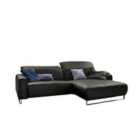 ECKSOFA MIT SITZTIEFENVERSTELLUNG YORK Granit Leder - Dunkelgrau/Silberfarben, Leder (284/180cm) - KAWOLA