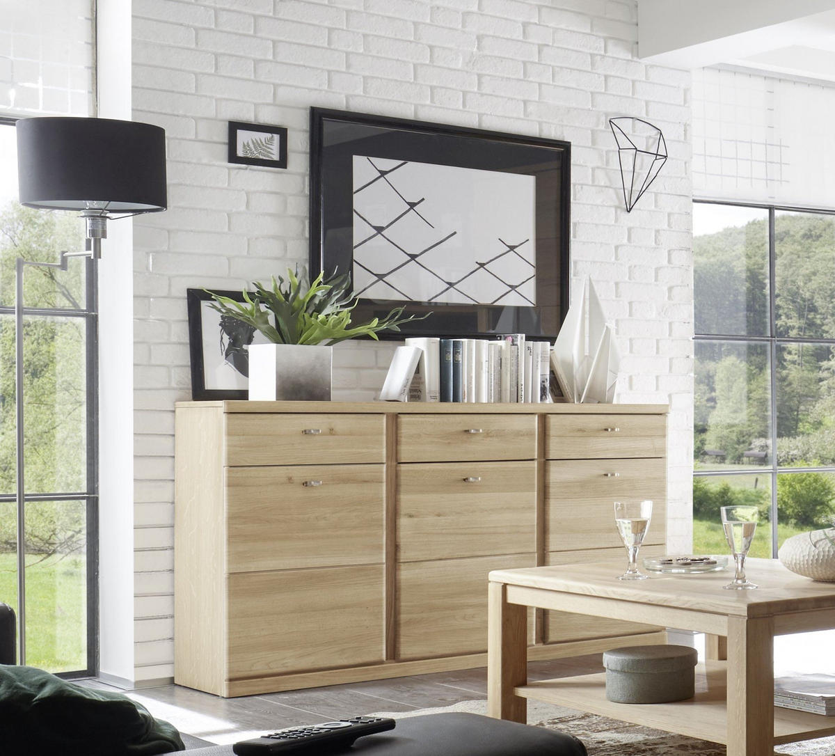 SIDEBOARD Teilmassiv Ianisha 158x90x41 Anrichte Wildeiche Bianco geölt - Naturfarben, Holz (158/90/41cm) - 58aufmkessel