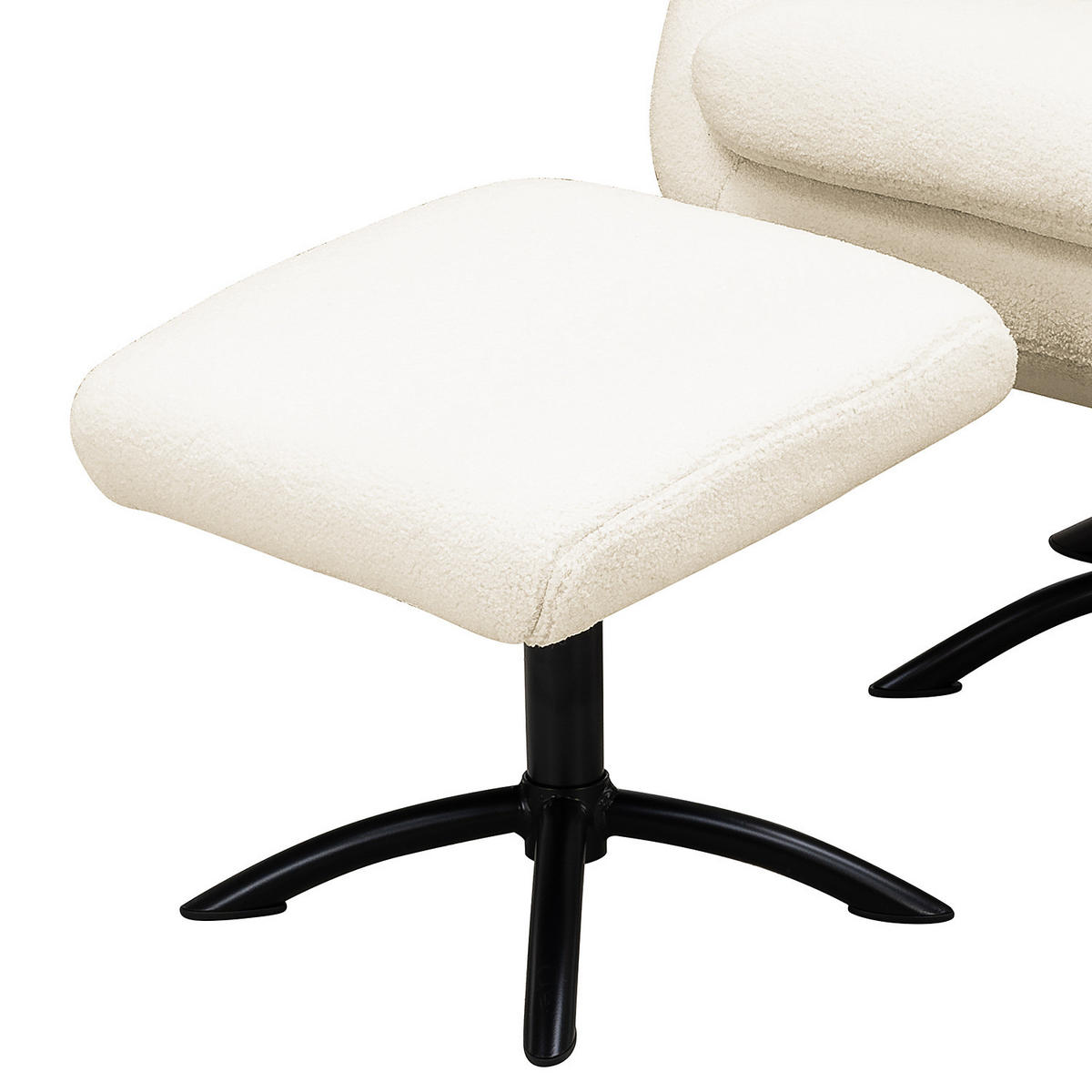 SESSEL mit Hocker - Teddystoff / Eisen - Weiß / Schwarz - Schwarz/Weiß, Textil/Metall (75/106/86cm) - home24
