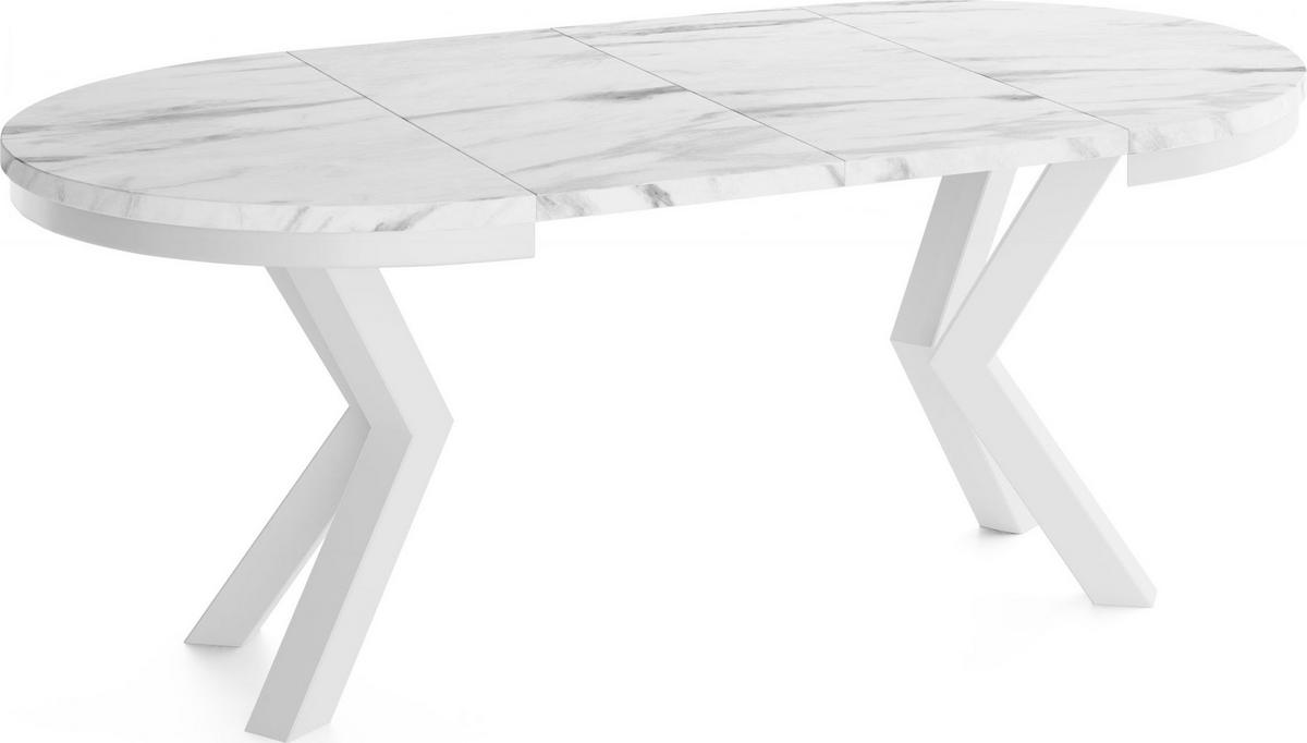 ESSTISCH Clara Weiß runder ausziehbarer, Marmor Weiß 100-180/100/76 cm - Ecru/Weiß, Holzwerkstoff/Metall (100/100/76cm) - WFL GROUP