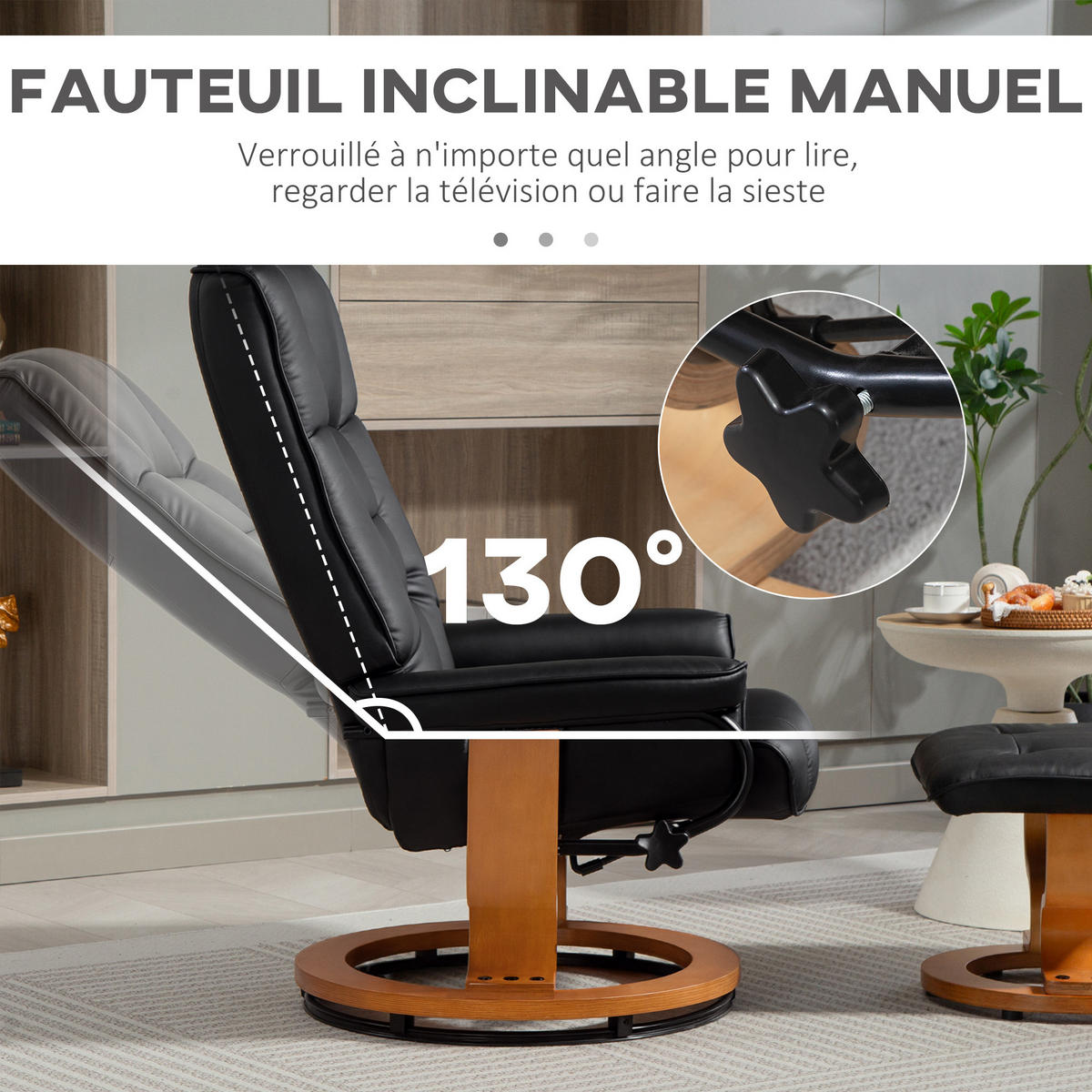 RELAXSESSEL DE-17409 130° neigbar, 360° drehbar mit Fußstütze Schwarz - Schwarz, Holz (85/104/76cm) - ComfortXL