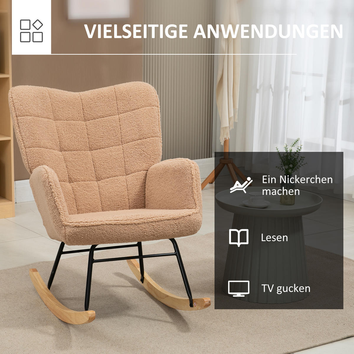 SCHAUKELSTUHL Sessel Relaxsessel bis 120 kg, Polyester, Braun 98x71x101cm - Braun/Naturfarben, Buchenholz/Textil (98/101/71cm) - HOMCOM