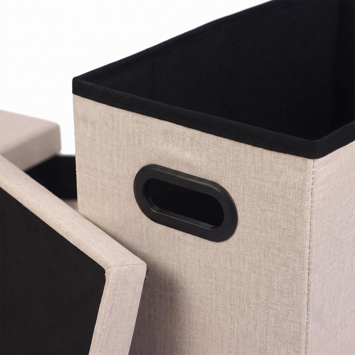 SITTPALL Beige med förvaring hopfällbar - Beige, Träbaserade material/Textil (46/49.5/25.5cm) - Relaxdays