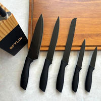 KÜCHENMESSER Set 7-teilig mit Holzblock und Antihaftbeschichtung - Silberfarben, Metall