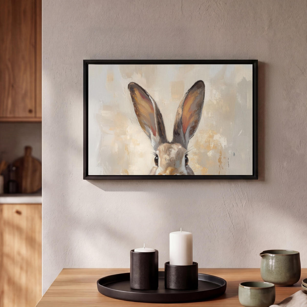 LEINWAND Bilder mit Rahmen - Hase - Ohren - Braun - 30x20 - Beige, Textil (30/20cm) - MuchoWow