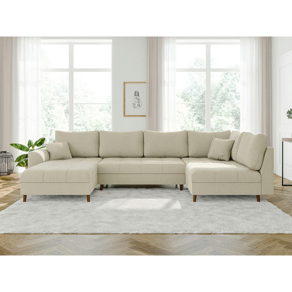 Thumbnail - S-Style Möbel Wohnlandschaft, Beige, Textil, Echtholz, Teilmassiv,Buche, Birke, 6-Sitzer, Füllung: Polyetherschaumkern, ...