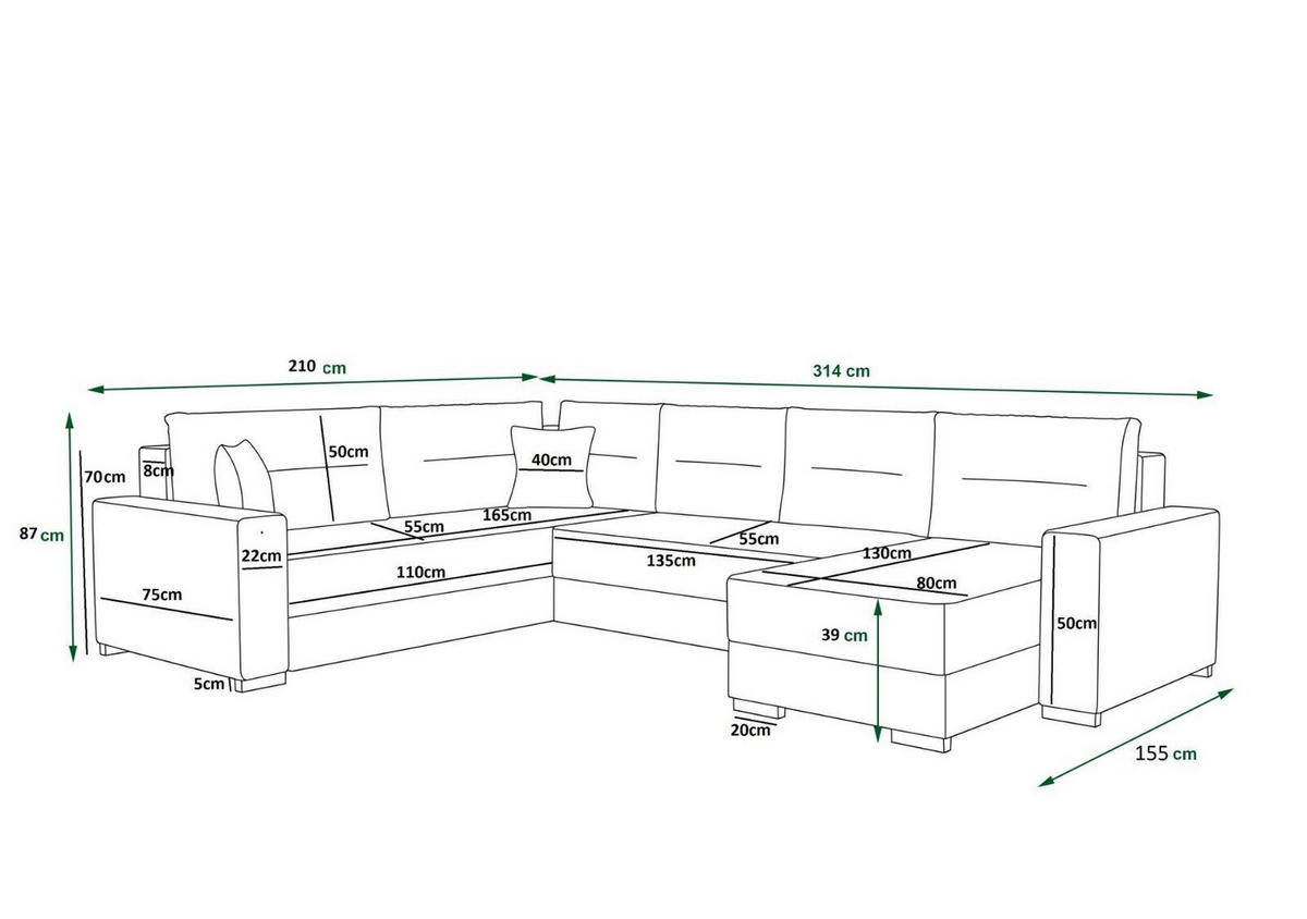 WOHNLANDSCHAFT Prado rechts mit Schlaffunktion und Bettzeugcontainer - Braun, Textil (314/88/210cm) - SIMKAM Furniture