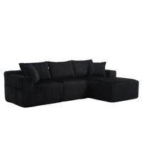MODULARES Sofa-Set Cord mit Chaiselongue und 2-Sitzer Taschen und Getränkehalter 257/90-160/62 cm Schwarz - Schwarz, Textil (160/257cm) - Redom