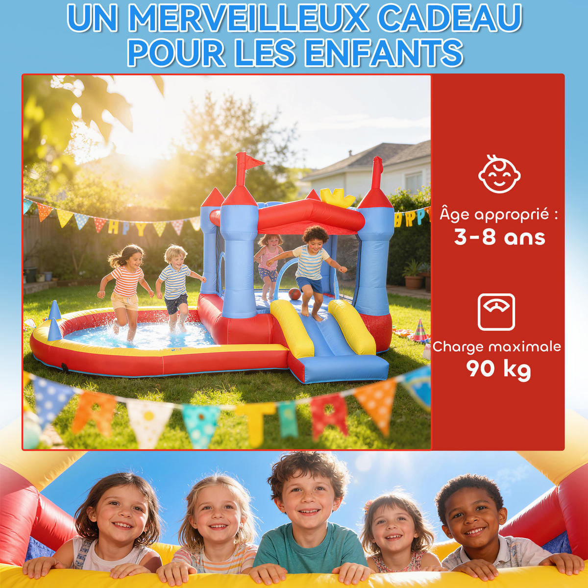 HÜPFBURG DE-18568 mit Trampolin, Rutsche & Basketballkorb Mehrfarbig - Multicolor, Kunststoff (342/255/209cm) - ComfortXL