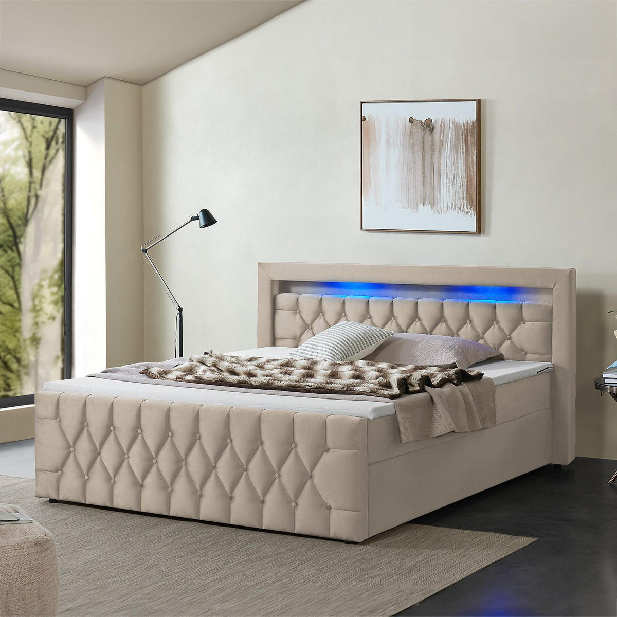 BOXBETT Leona Beige Samt 140x200 cm - Beige, Textil (140/200cm) - Juskys