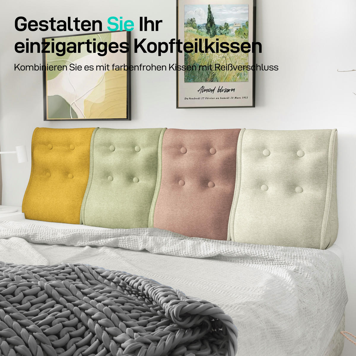 RÜCKENKISSEN Kopfteilkissen Polyesterleinen Grün 40/22cm - Grün, Textil (22/40cm) - Vercart