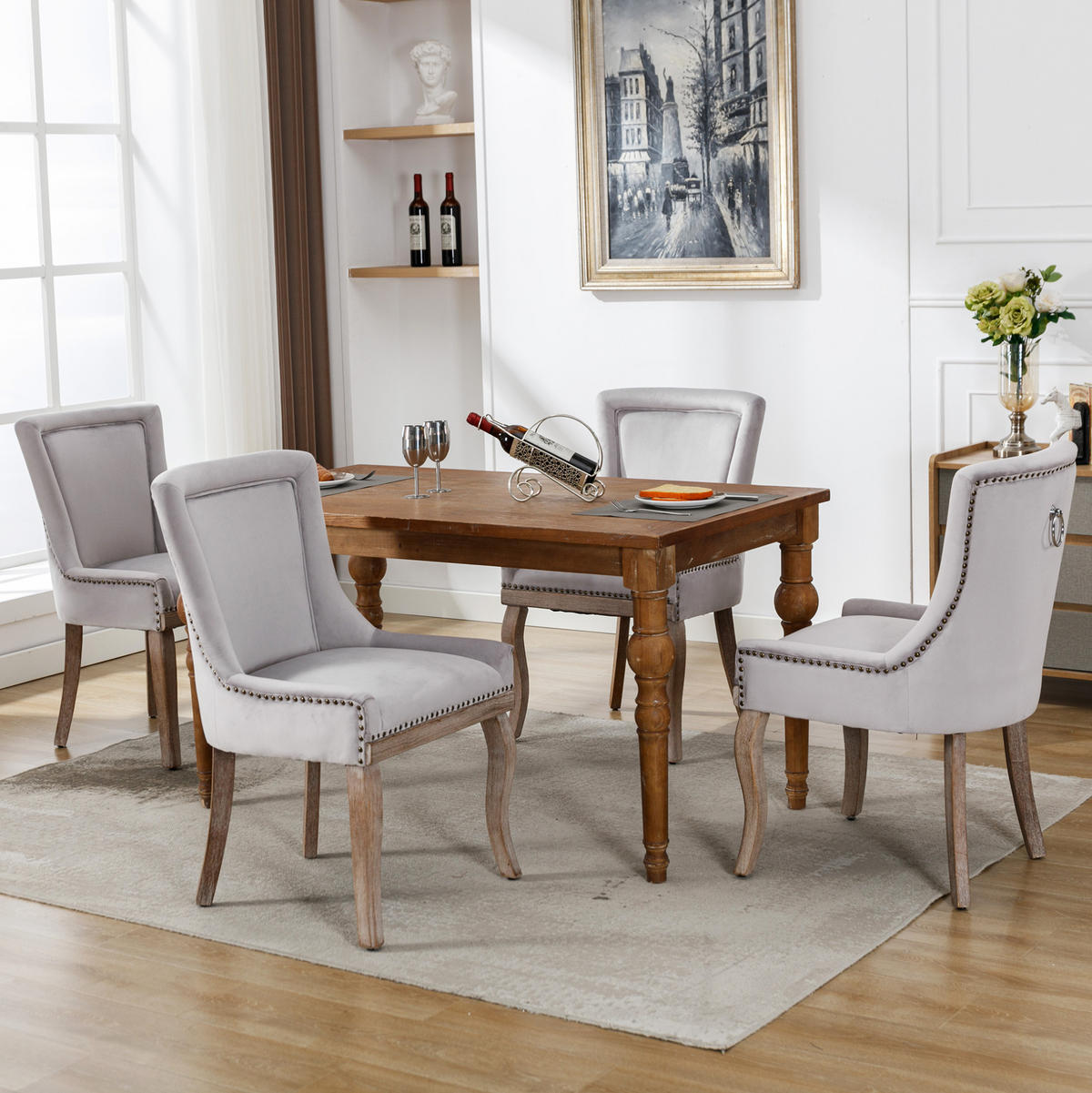ESSZIMMERSTUHL gepolstert Samt Grau Massivholzrahmen 4er-Set - Grau, Holz (61/91/55.1cm) - Meubliv