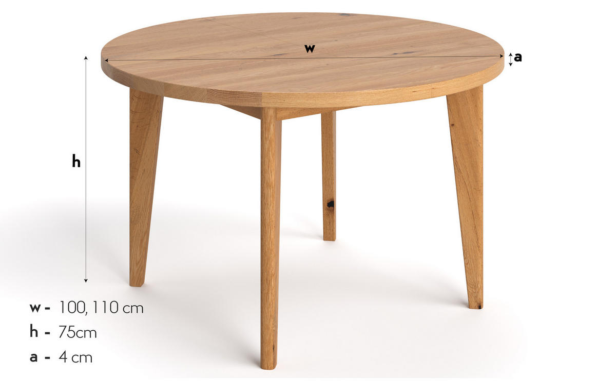 ESSTISCH Luna Runder aus massivem Eichenholz 100 cm - Eichefarben/Braun, Holz (100/100/75cm) - Danzz