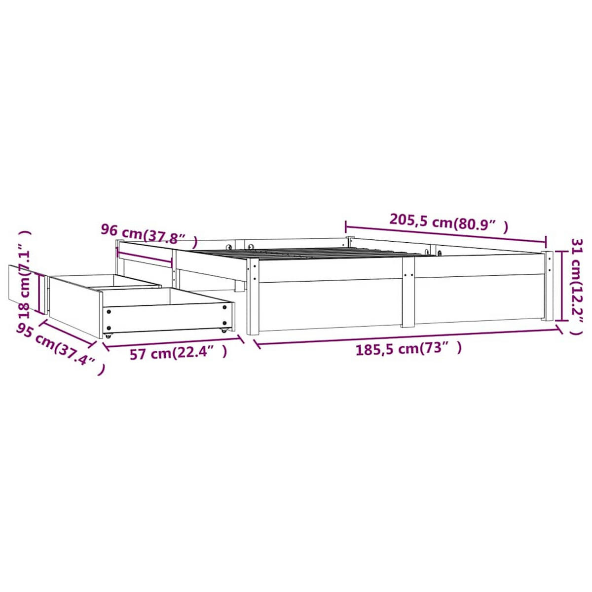 BETT Klock 185.5/205.5 cm - Braun, Holz (180/200cm) - Nettlife