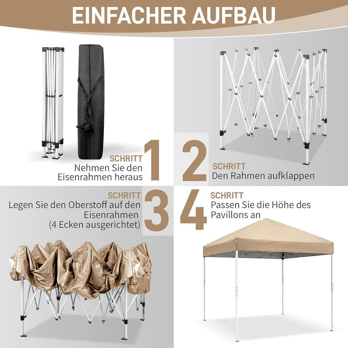 FALTPAVILLON 3x3 m mit Moskitonetzen Khaki - Olivgrün, Textil (300/245/300cm)