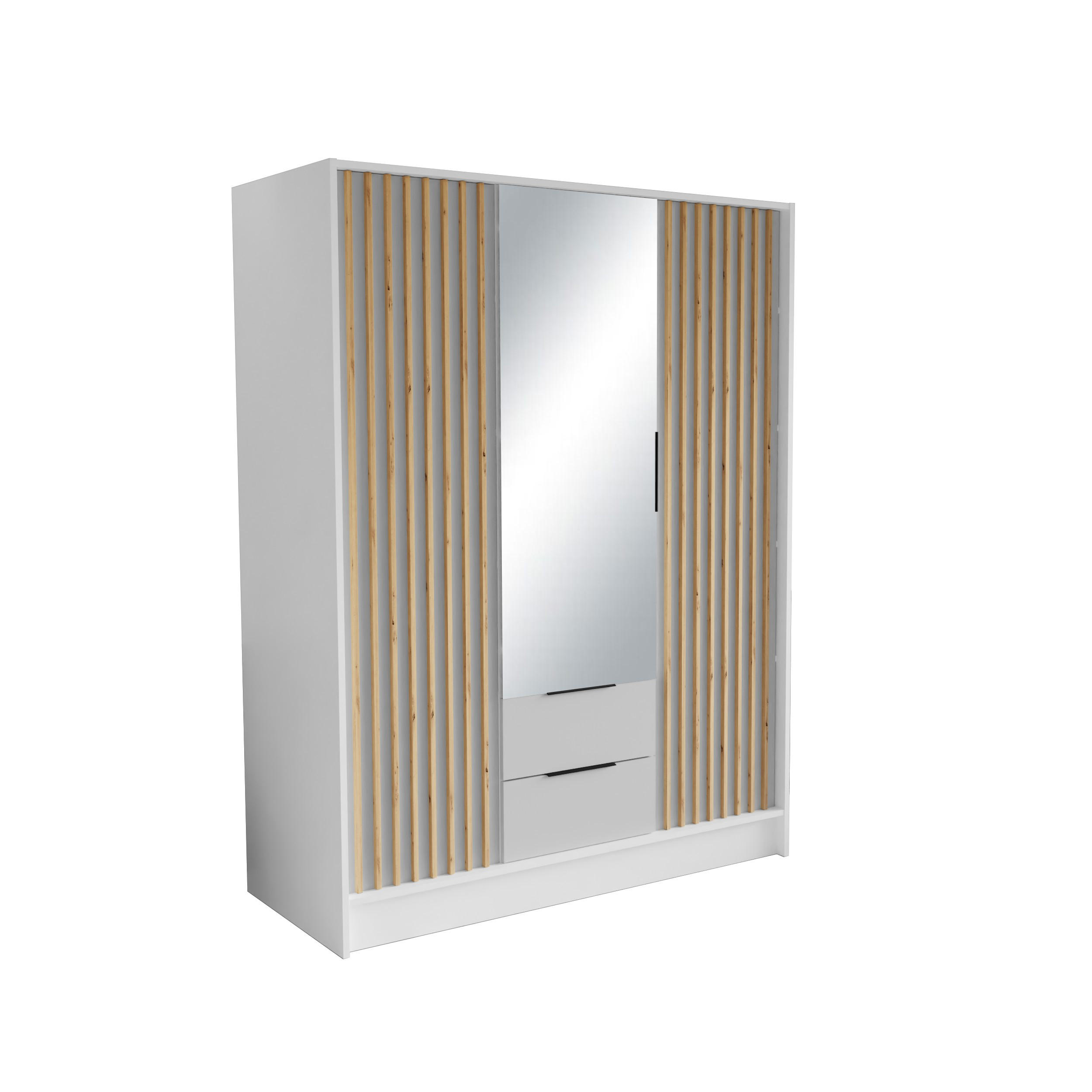 DREHTÜRENSCHRANK PELOR 150,5/200/51 cm Modern Kleiderschrank 3-türig mit Spiegel Weiß - Weiß, Holzwerkstoff (150.5/200/51cm) - MASSENO