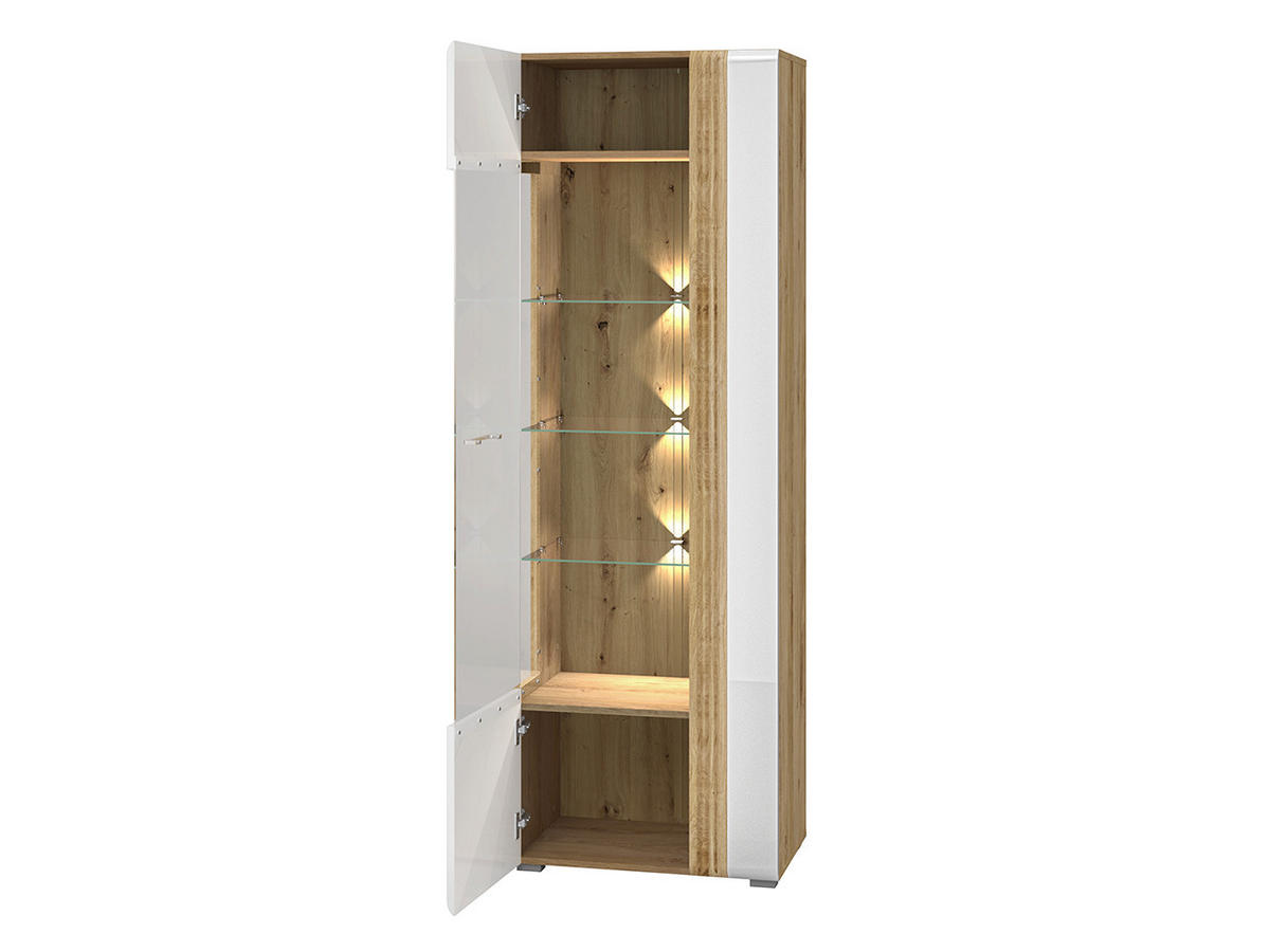 VITRINE – 65 cm – Adagio – Weiß / Eichefarben – Anschlag links – VT-GEN145 - Eichefarben/Weiß, Holzwerkstoff (65/196/42cm) - hi-markt