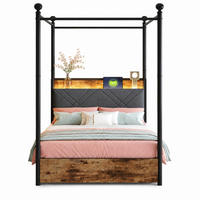 METALLBETT 90/190 mit LED, USB/Type-C und 2 Schubladen in Schwarz und Natur - Schwarz, Holzwerkstoff/Metall (90/190cm) - EVRYAE