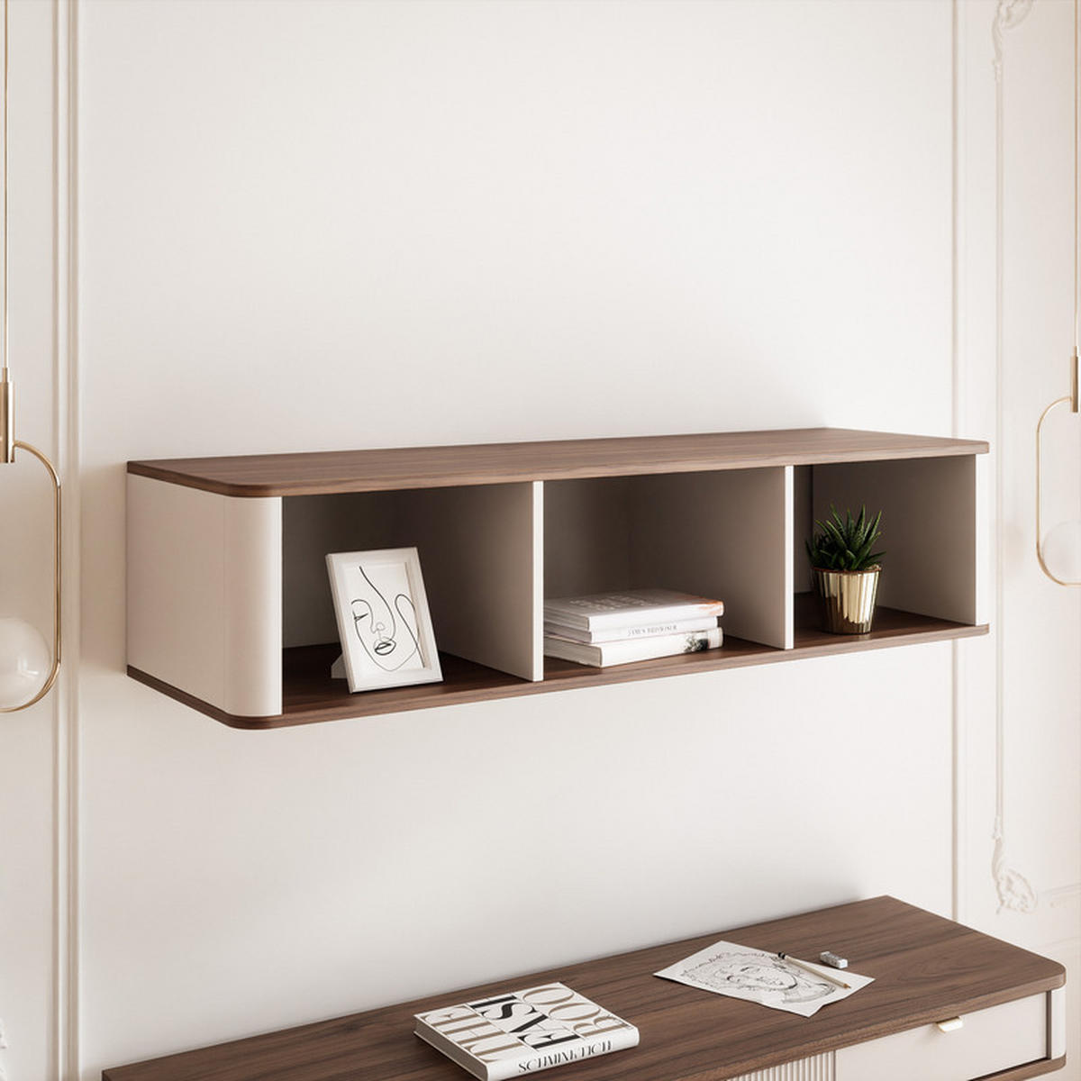HÄNGEREGAL NAVANI 127/25/30 cm Kaschmir / Nussbaum - Nussbaumfarben, Holzwerkstoff/Metall (127/30/25cm) - Idohome