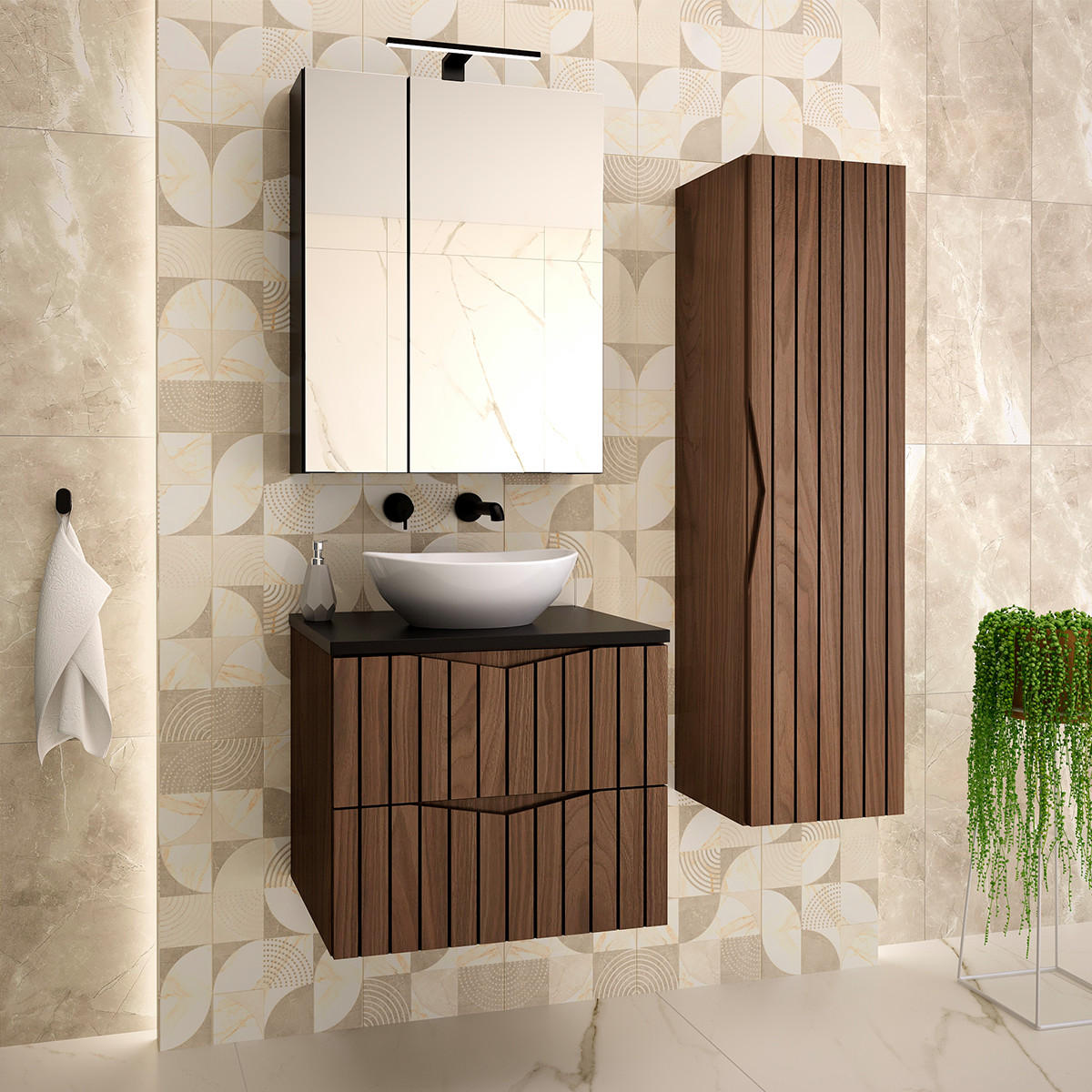 WASCHTISCHUNTERSCHRANK 60cm Siena Holz und Schwarz - Schwarz, Holzwerkstoff (60/50/45.8cm) - Petits-meubles