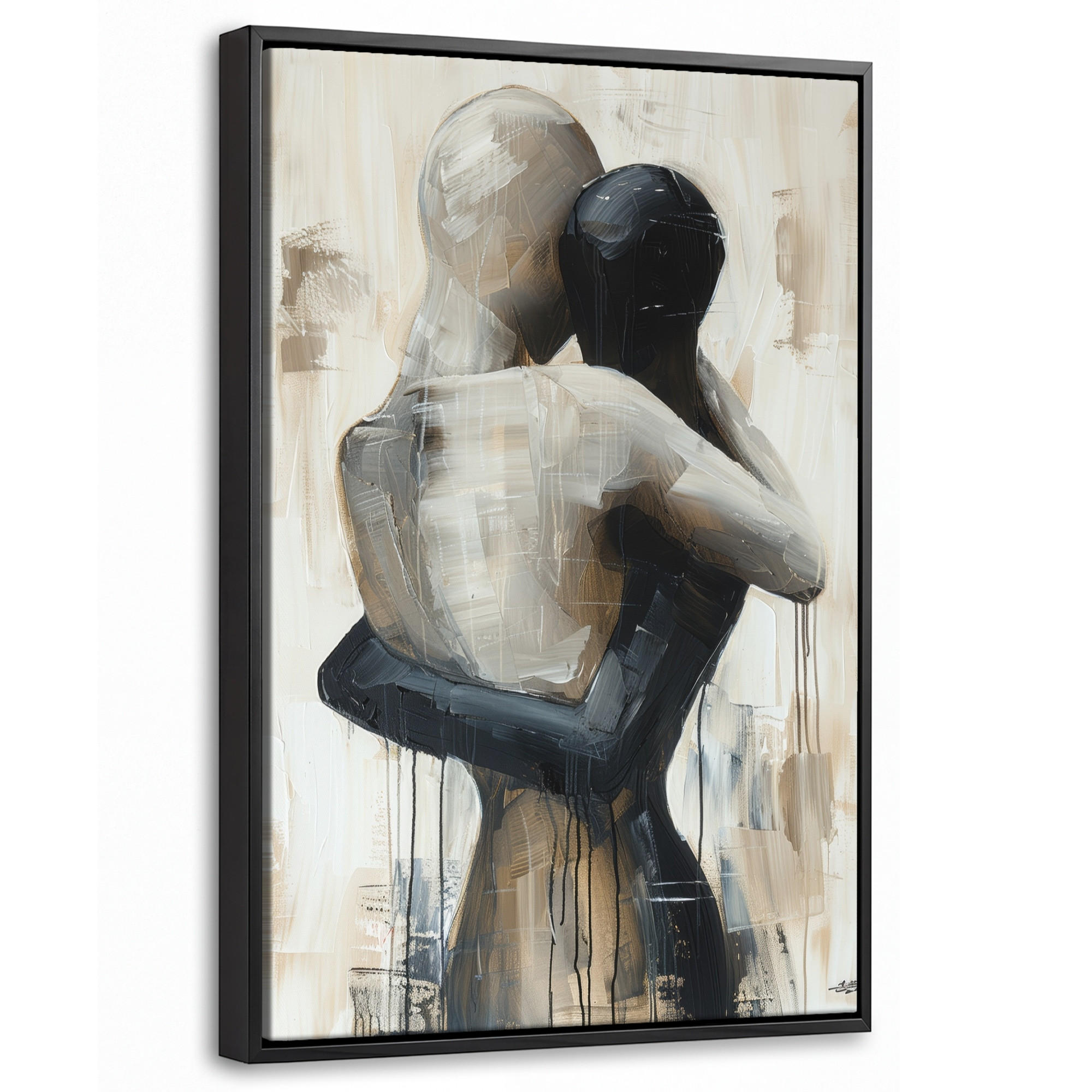 LEINWAND Bilder mit Rahmen - Abstrakt - Liebe - Schwarz und weiß - Modern - 40x60 - Schwarz, Textil (40/60cm) - MuchoWow
