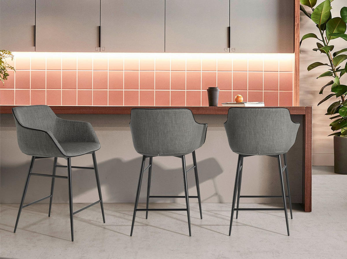 BARHOCKER Hocker aus grauem Stoff 60/57/96 cm - Schwarz/Grau, Textil/Metall (60/96/57cm) - ANGEL CERDA