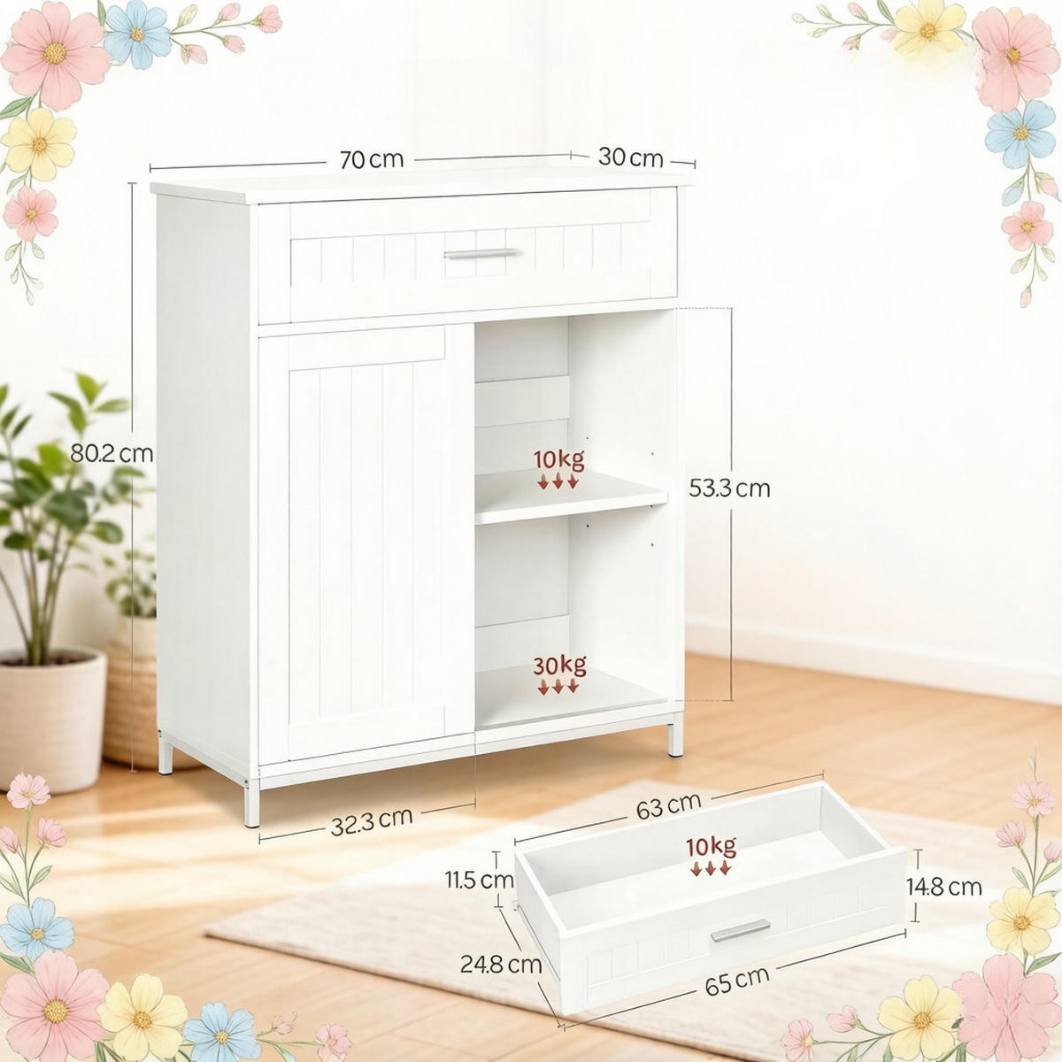 MEHRZWECKSCHRANK Weiß 70/30/80,2 cm - Weiß, Holzwerkstoff (70/80.2/30cm) - PANGIVO