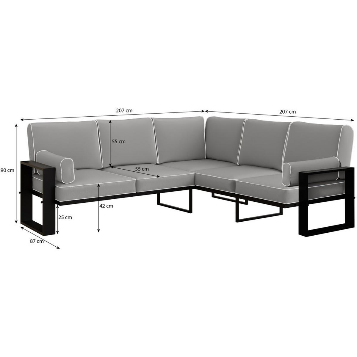 LOUNGEECKTEIL Verdino 2R2 mit Metallrahmen 207 cm anthrazit - Anthrazit, Metall (207/90/207cm) - Beautysofa