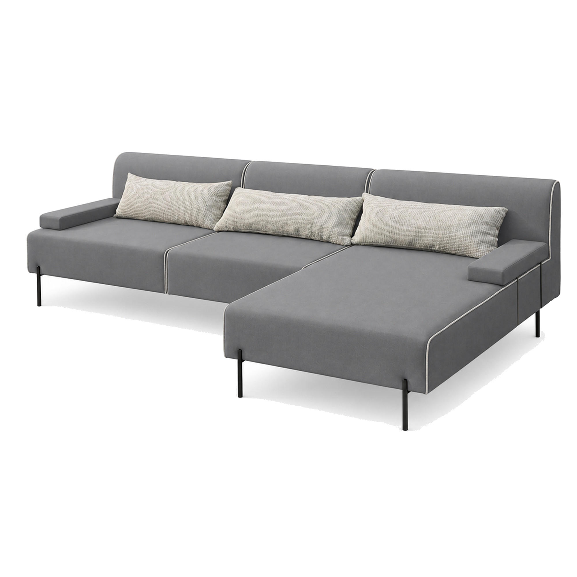GARTENSOFA BORNEO S Wetterfest 300x170x86 cm, Rechts, Solide Konstruktion, HR-Schaumfüllung, Wetterfeste Bezugstoff, Grau - Grau, Holz/Metall (300/86/170cm) - Trada