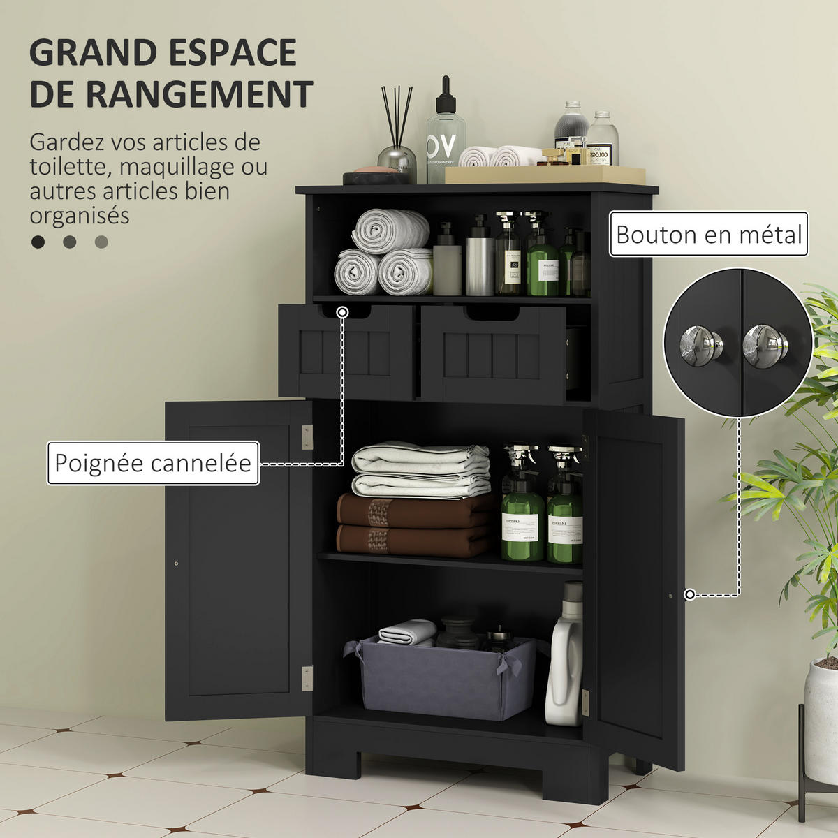MIDISCHRANK DE-17328 Schwarz - Schwarz, Holzwerkstoff (30/108/60cm) - ComfortXL