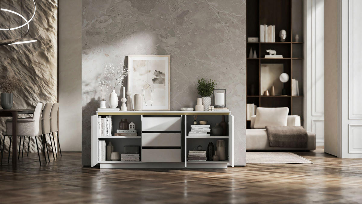 KOMMODE Selene 3D Weiß Matt Glamour 167 cm - Weiß, Holzwerkstoff (166.8/71.4/35cm) - Meble Lindner