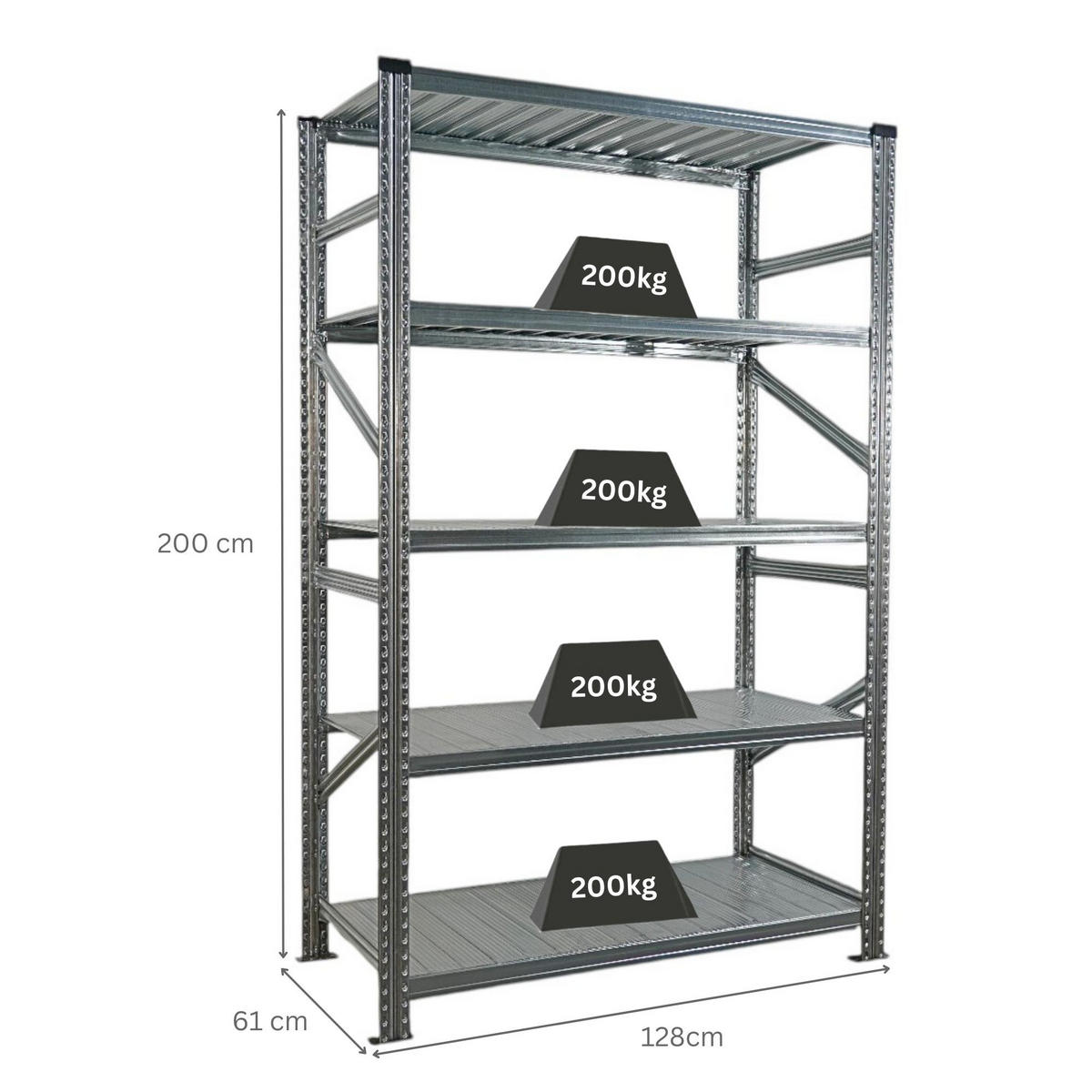 FACHBODENREGAL Proximo 200x120x60cm 5 Ebenen Fachlast 200 kg Beidseitig nutzbar Verzinkt - Silberfarben, Metall (120/200/60cm) - PROREGAL