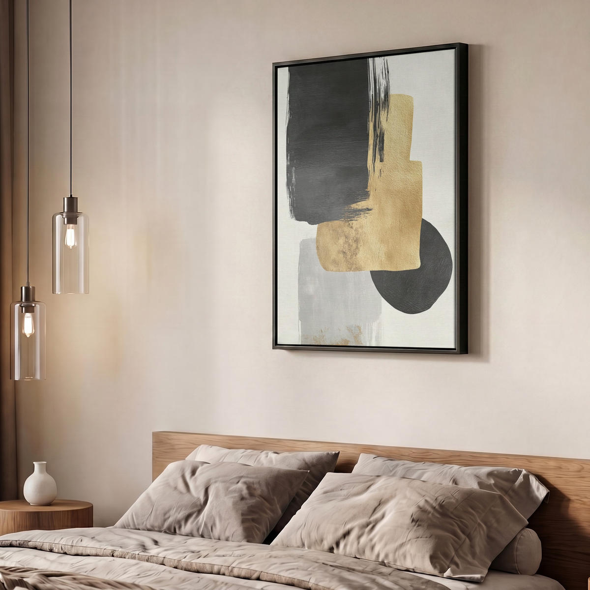 LEINWAND Bilder mit Rahmen - Gold - Rechtecke - Kreise - Abstrakt - 60x80 - Weiß, Textil (60/80cm) - MuchoWow