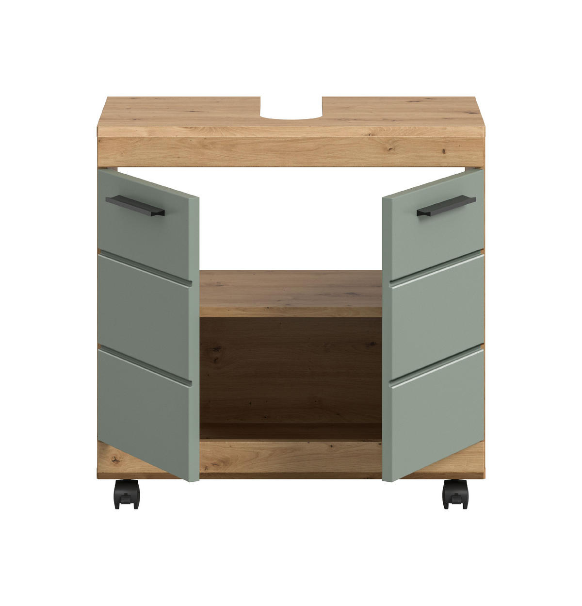 WASCHBECKENUNTERSCHRANK AUF ROLLEN Scout Salbei 60/34/60 cm - Eiche Artisan, Holzwerkstoff (60/60/34cm) - Xonox
