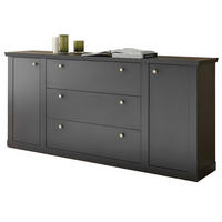 SIDEBOARD schwarz matt, Eiche Landhaus 205 cm, Kommode mit Soft-Close - Eichefarben/Messingfarben, Holzwerkstoff/Metall (205/92/42cm) - Furn.Design