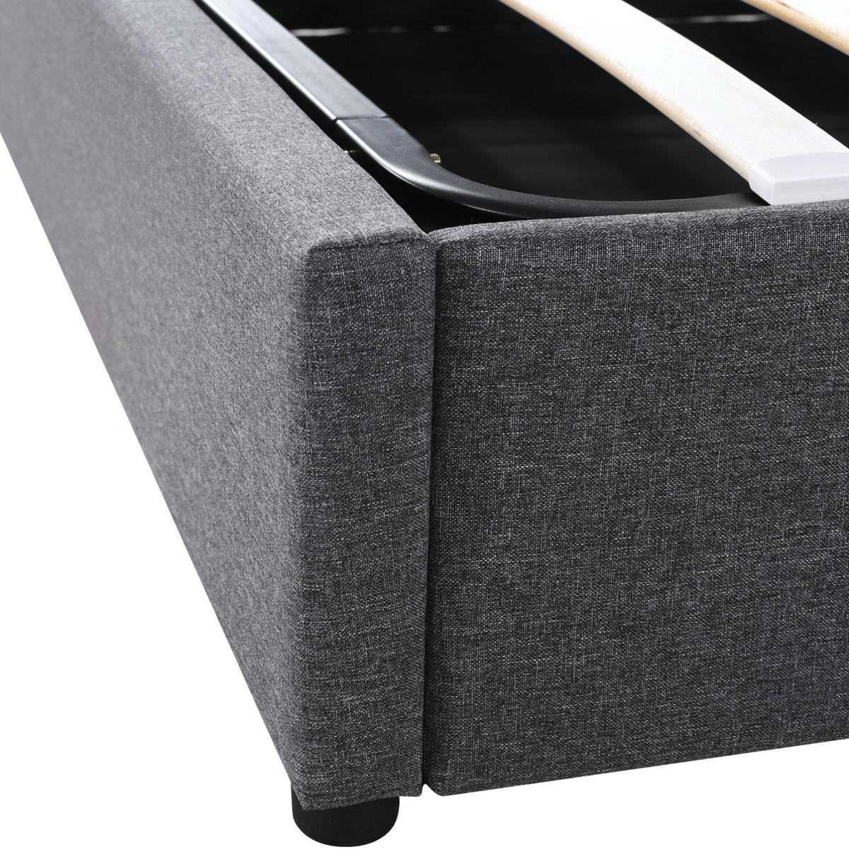 POLSTERBETT aus Leinen 160x200 cm in Grau mit Matratze, LED & USB-C - Grau, Textil (160/200cm) - Modfu