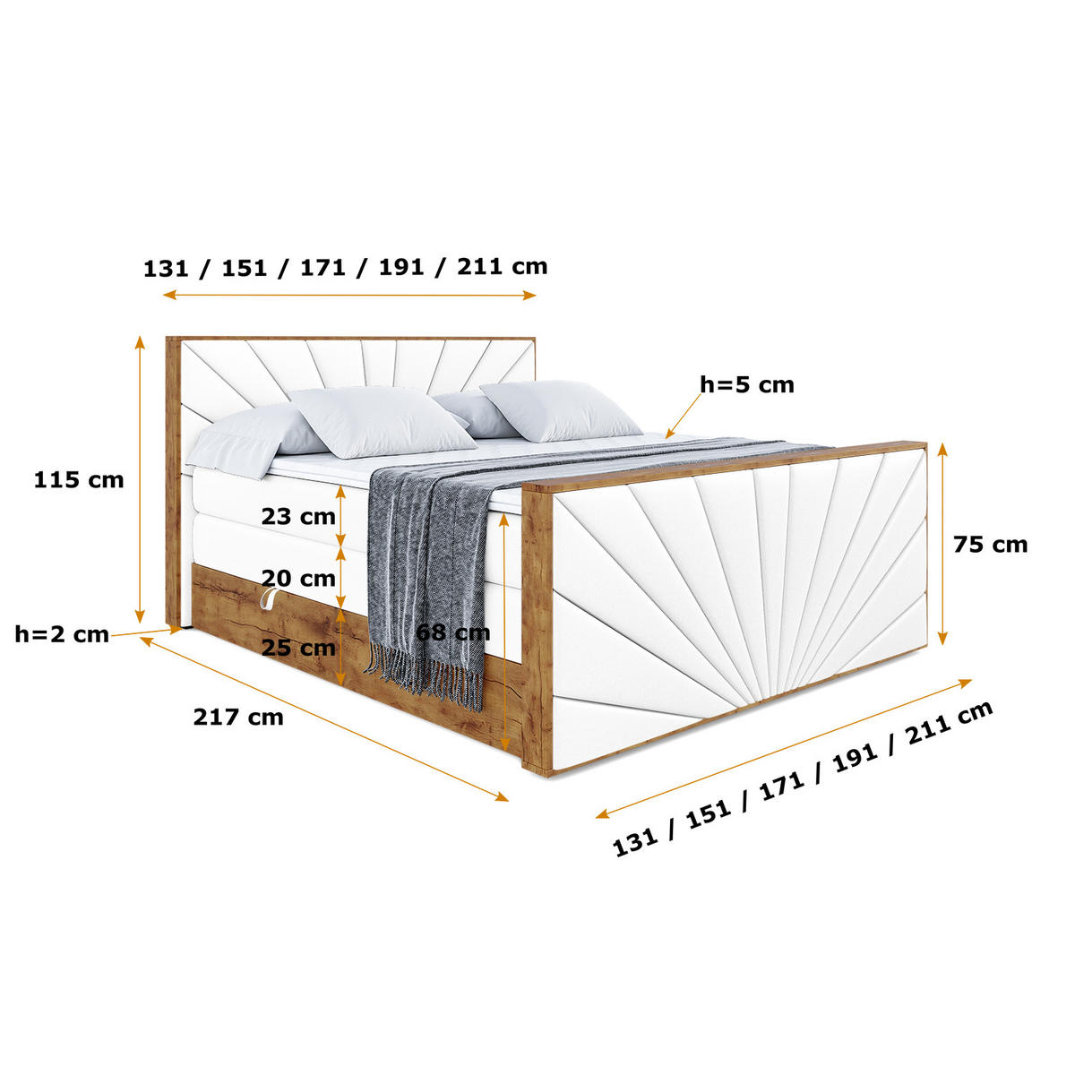 BOXSPRINGBETT mit Matratze H3|H4 und Lattenrost - LOLLI6-Z KING-160x200 - Weiß Kunstleder - Weiß, Holzwerkstoff (160/200cm) - ALTDECOR