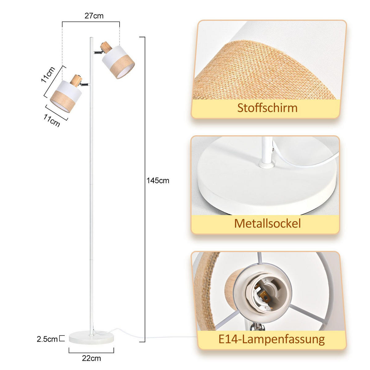 STEHLAMPE CALDWELL Ⅲ 27/22/145 cm - Schwarz, Metall (27/22/145cm) - Nettlife