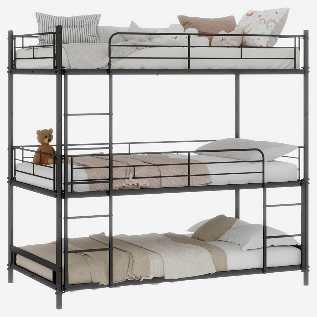 ETAGENBETT 3 Ebenen Leiter Geländer - Schwarz, Metall - LEBENLANG