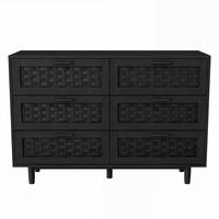 KOMMODE Holzoptik, 6 Schubladen, PVC-geflecht, 115×40×80 cm, Schwarz - Schwarz, Holz (115/80/40cm) - EuroLiving