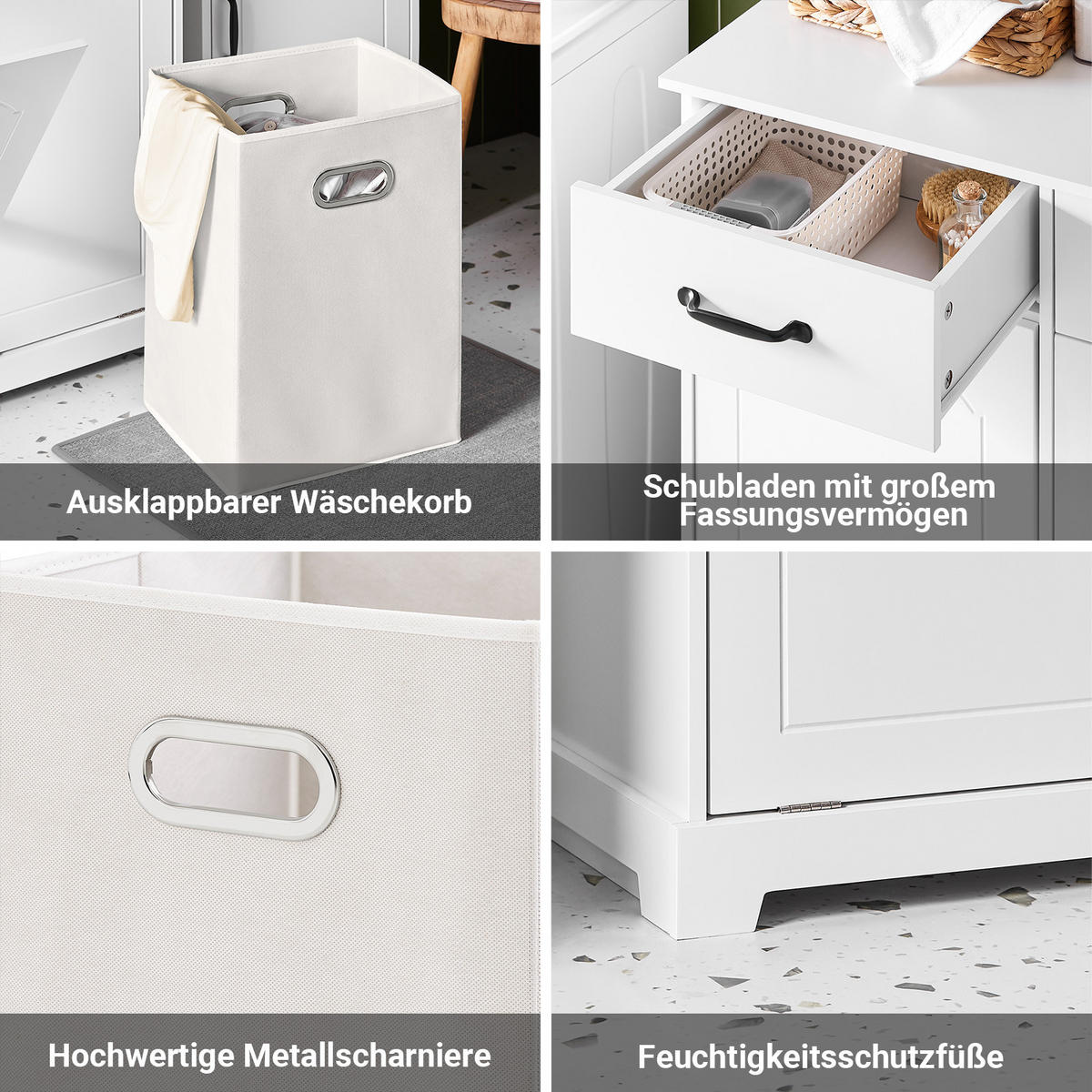 WÄSCHESCHRANK Weiß - Weiß, Holzwerkstoff (80/90/38cm) - SoBuy