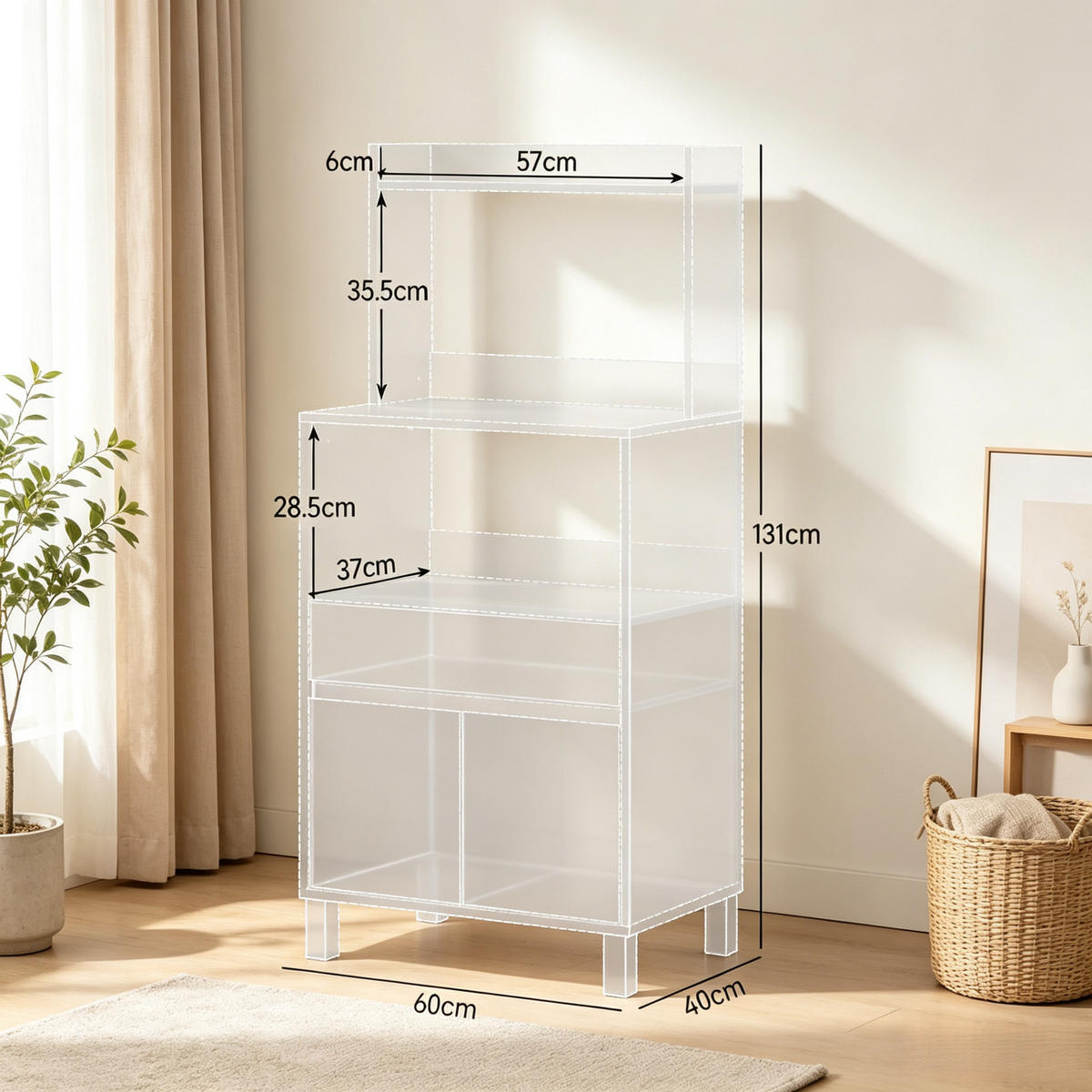 BUFFET DE-38820 60/40/131 cm Mikrowellenfach und Schublade Schwarz - Schwarz, Holzwerkstoff (60/131/40cm) - ComfortXL