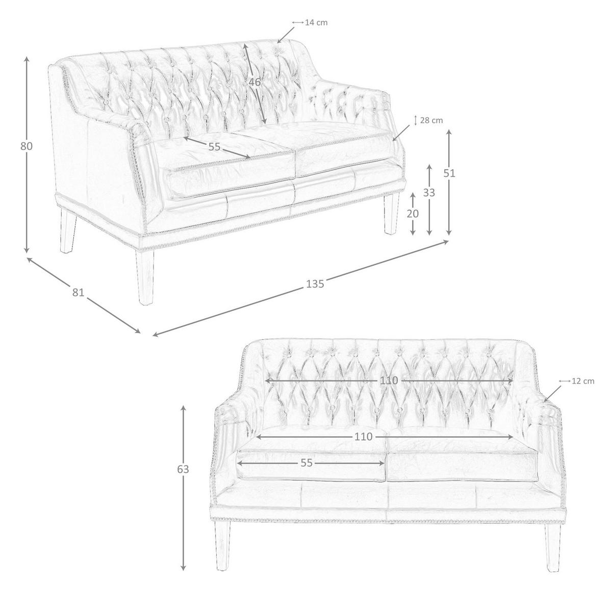 CHESTERFIELD-SOFA 2-Sitzer Chester-Sofa aus cognacbraunem Leder 135/81/80 cm - Cognac/Nussbaumfarben, Leder/Holz (135/80/81cm) - ANGEL CERDA