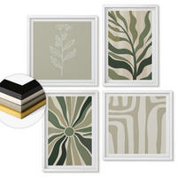 WANDBILDER 4er-Set - 50x50 cm & 40x60 cm Weißer Rahmen - Pflanzenmuster grüner Minimalismus - Weiß, Kunststoff (50/50cm) - ArtPrintCave