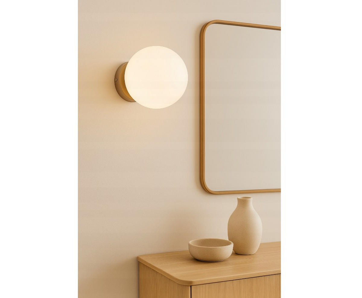 WANDLEUCHTE ECRU II - Beige/Goldfarben, Glas/Metall (16/14/14cm) - kiki design
